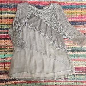 Cato Gray Asymmetrical Embellished 3/4 Sleeve Blouse